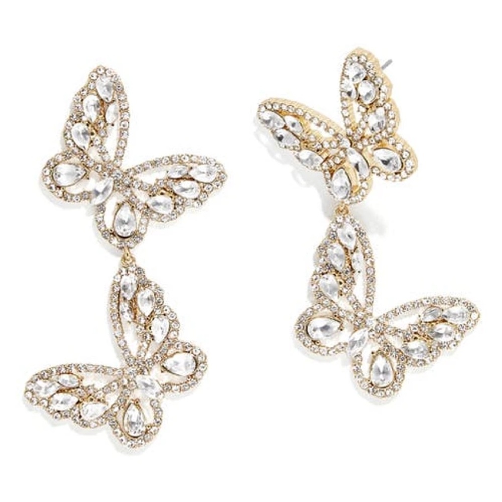 BaubleBar Crystal Butterfly Statement Drop Earrings in 14K Gold
